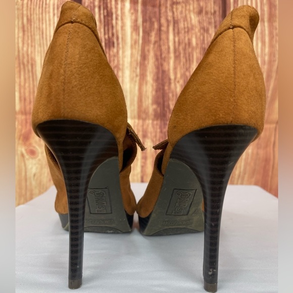 Brash brown faux suede like, buckle, open toe, platform, high heels size 7 - Picture 5 of 17